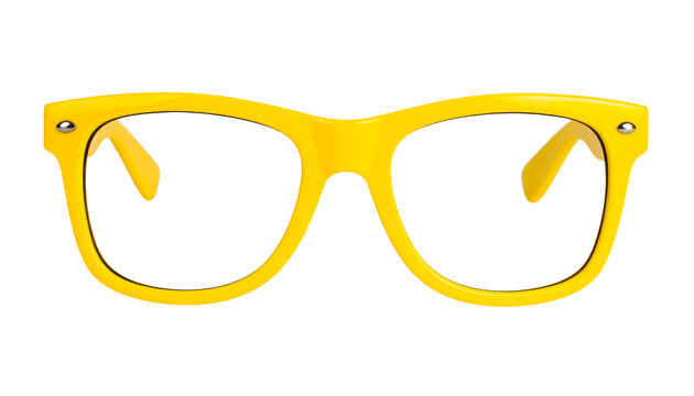 Yellow eyeglasses spectacles accessory for vision correction or fashion style featuring thick plastic frame design&nbsp;