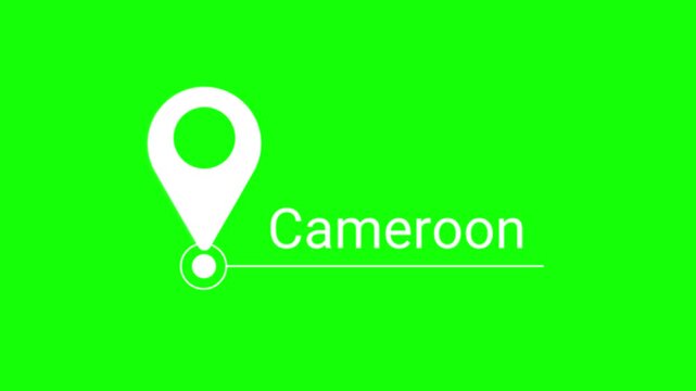 Map location pin marker animation with Cameroon text on green screen chroma key background