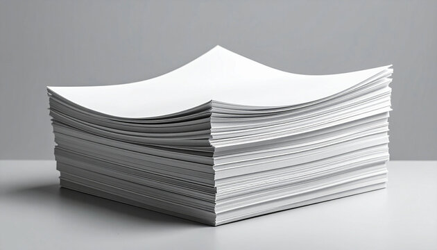 Stack of blank white paper sheets on a clean desk surface for professional office concepts, copy space.