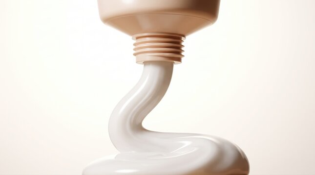 Smooth white cosmetic cream with luxurious texture extrudes from a neutral beige tube. This premium skincare product signifies gentle application and high-quality beauty benefits.