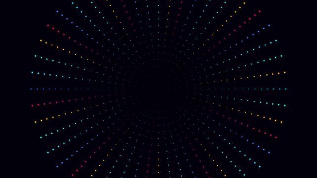 Colorful radial dots pattern on dark background