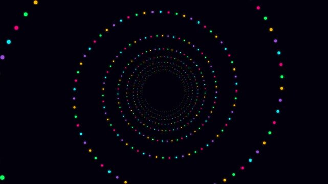 Colorful concentric dots pattern on black background