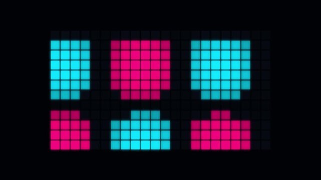 Abstract pixel art heart and brain icons in blue and pink on dark background