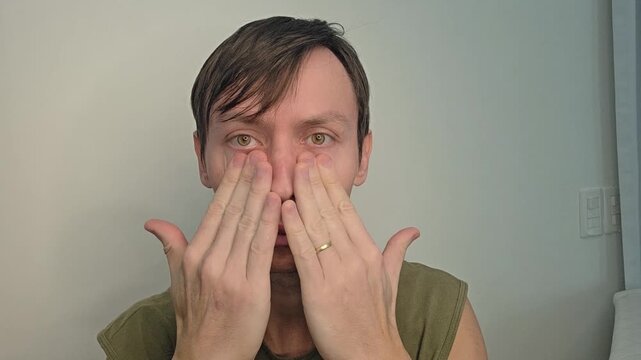 homem faz massagem facial 