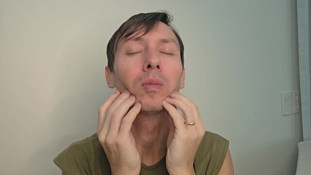 homem faz massagem facial 