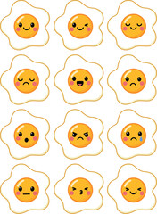 Fototapeta premium Cute Fried Egg Emoji Kawai Set