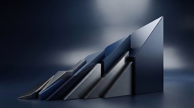Dark Blue Gray Abstract Geometric Shapes Ascending Pattern - Modern Metallic Design