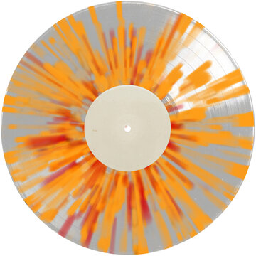 Transparent retro style orange flames splatter vinyl record white label. realistic photography. png isolated on transparent background for graphic design