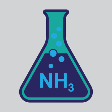 Ammonia molecule inside an erlenmeyer flask with bubbling liquid illustration