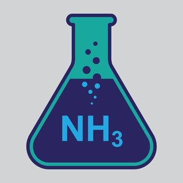 Ammonia molecule in a conical flask illustration against a light gray background