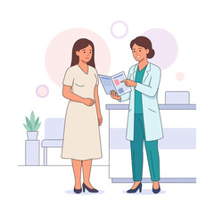 Fototapeta premium Doctor consulting patient, explaining medical information in a clinic setting. Vector illustration