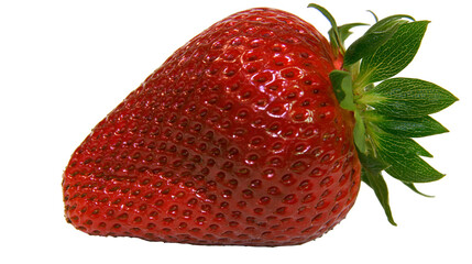 Isolated fresh ripe red strawberry with green leaves, healthy organic berry fruit dessert © Saoirse