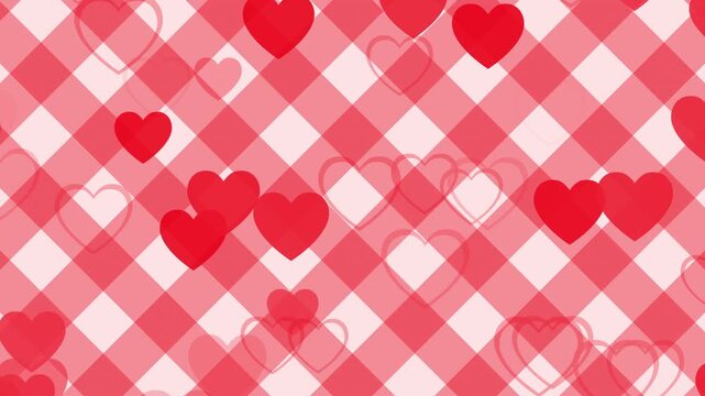 overflowing heart 45 degrees medium red rise loop animation checkered pattern（red background）