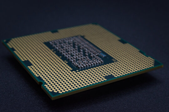 microprocessor, close-up view of the contact side