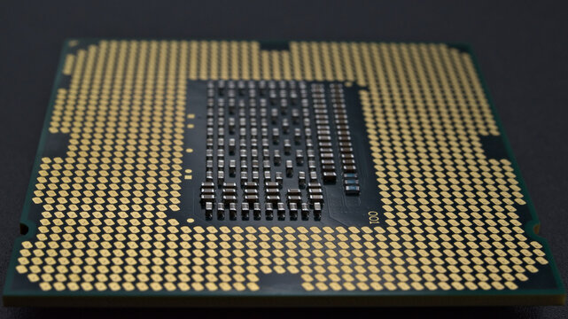 microprocessor, close-up view of the contact side