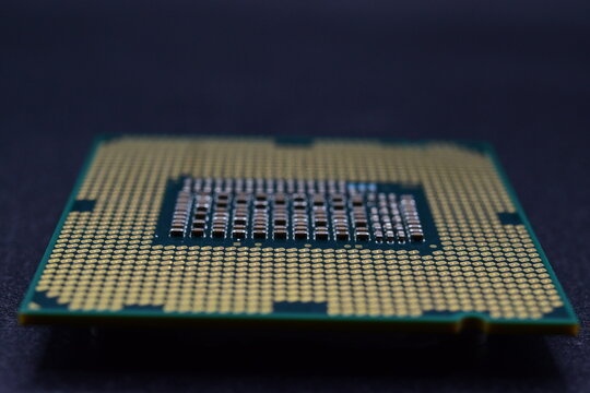 microprocessor, close-up view of the contact side
