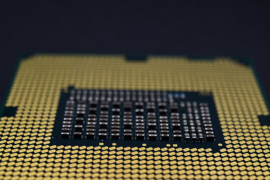 microprocessor, close-up view of the contact side