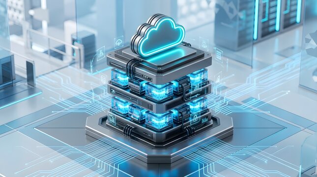 Cloud Computing Server Hardware Processing Digital Data in Startup Office Environment