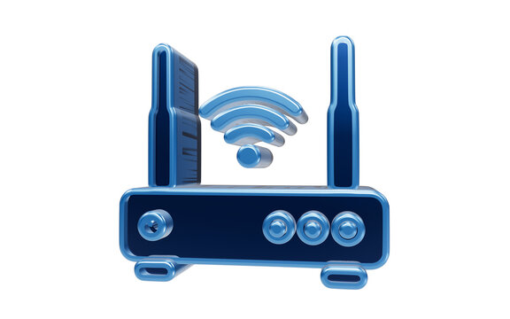 Blue Wi-Fi Router: A modern blue Wi-Fi router with antennas and signal waves, symbolizing wireless connectivity and digital network access.