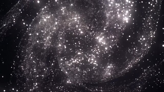 Sparkling silver dust particles floating in deep black void