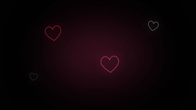 Three minimalist outlined heart shapes floating in dark void space with subtle purple gradient lighting, one red heart and two faint white and grey outlines.