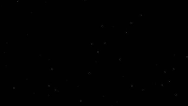 Minimalist black texture with faint, scattered white circles and plus signs appearing like floating geometric particles or subtle overlay graphics.