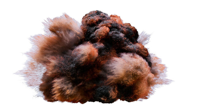 Isolated colorful powder explosion in slow motion, abstract dynamic burst of smoke and dust particles.
