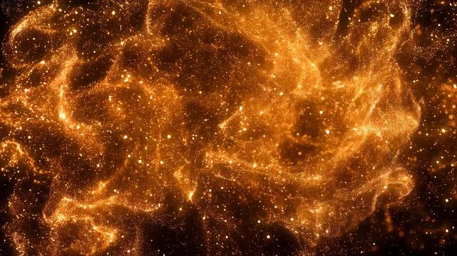Sparkling gold dust particles floating in deep black void