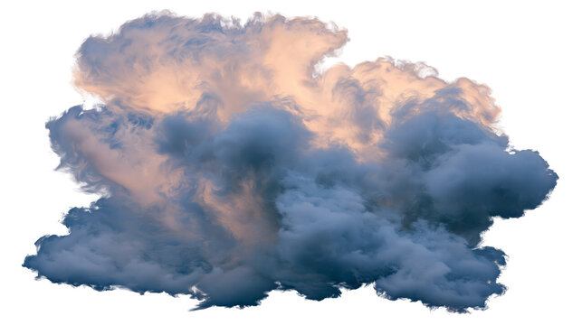 Isolated captivating cloud formation with warm sunlight and cool grey smoke effect