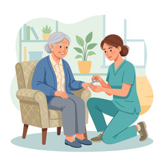Obraz premium Caring Nurse Attends to Elderly Woman's Nails with Gentle Care and Compassion