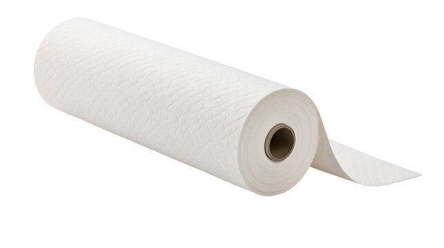 Isolated white textured disposable non-woven fabric roll for medical and beauty treatments.