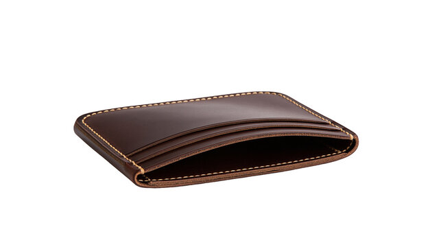 Isolated brown leather card holder, a stylish and elegant minimalist wallet accessory.