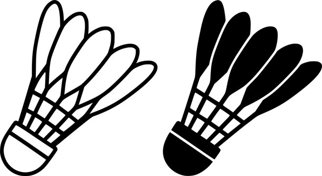 Badminton shuttlecock illustration icons in outline and silhouette styles for app UI/UX design