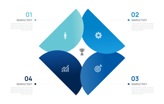 Venn diagram infographic chart template for business 4 parts options, presentation with venn diagram elements vector illustration.