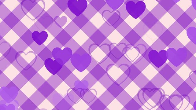 overflowing heart 45 degrees medium dark purple rise loop animation checkered pattern（dark purple background）