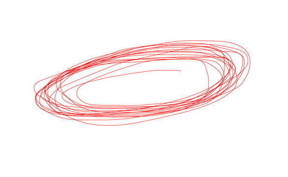 Red scribble oval shape isolated on transparent background