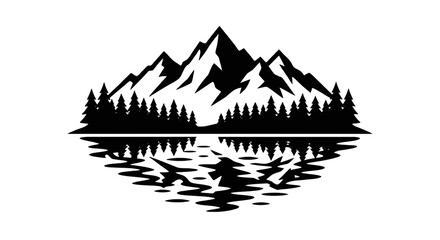 Fototapeta premium Vector illustration of mountain landscape with pine forest and lake reflection on a transparent background