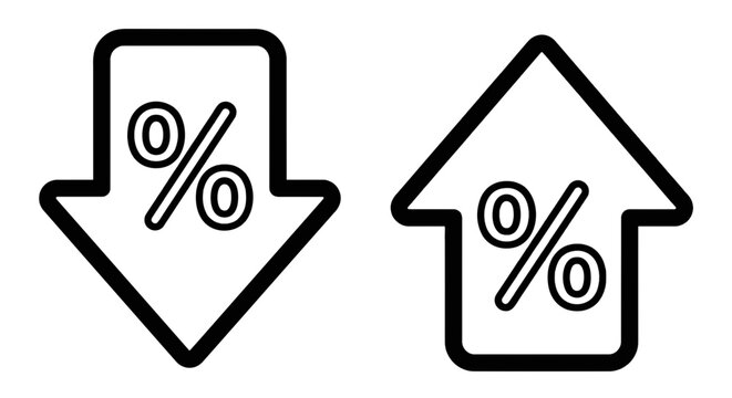 Vector illustration of percentage decrease and increase outline arrow icon set on a transparent background