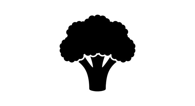 Vector illustration of black silhouette of broccoli vegetable icon on a transparent background