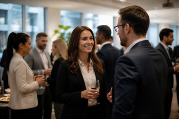 Obraz premium Professionals networking and conversing at corporate reception