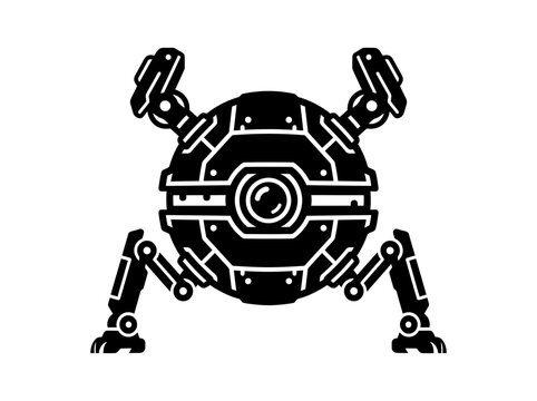 Sci-Fi Robot Drone Icon, Futuristic Mechanical Spherical Creature