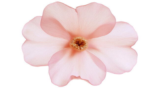 Isolated beautiful tender light pink flower with textured petals and golden stamen