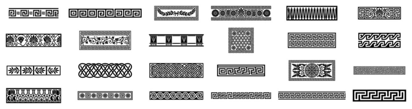 Decorative antique borders and floral divider ornaments in traditional Greek and Roman style
