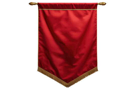 Red satin pennant banner with gold trim