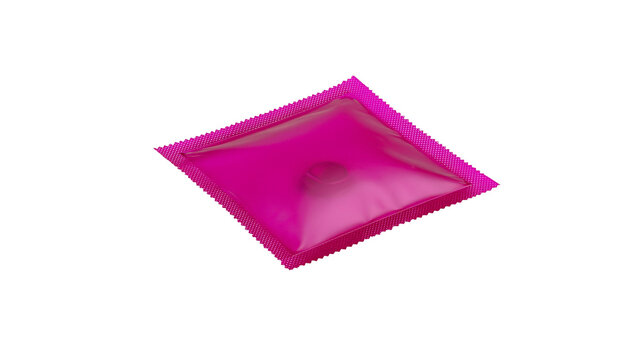 Isolated vibrant magenta latex prophylactic wrapper for intimacy and birth control