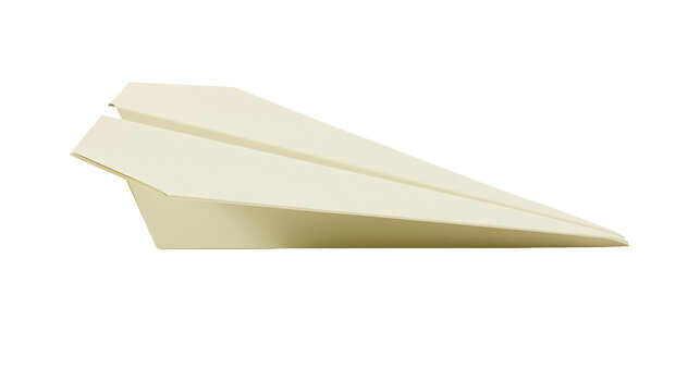 Isolated classic cream paper airplane, simple folded handmade toy for flight and dreams