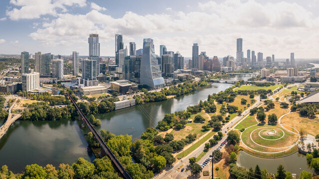 Morning aerial view of the city. Austin Texas