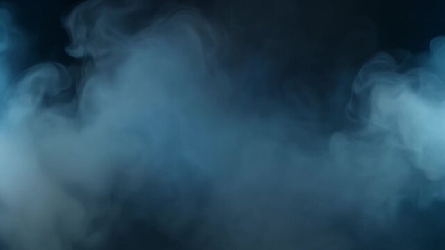 Abstract blue smoke background with soft glowing vapor clouds on dark for creative design