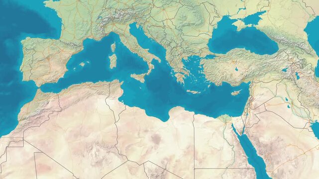 Mediterranean Sea Location Map Animation with Geographic Highlight