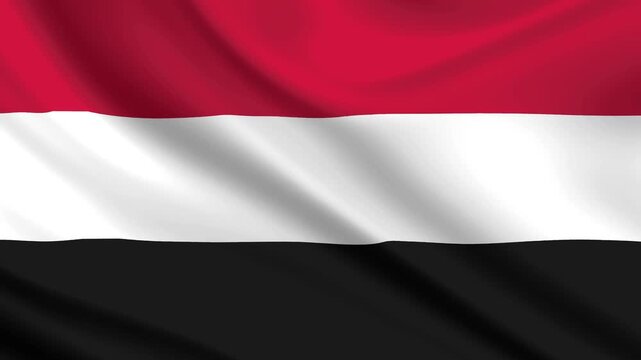 Yemen National Flag Waving Animation with Realistic Fabric Movement